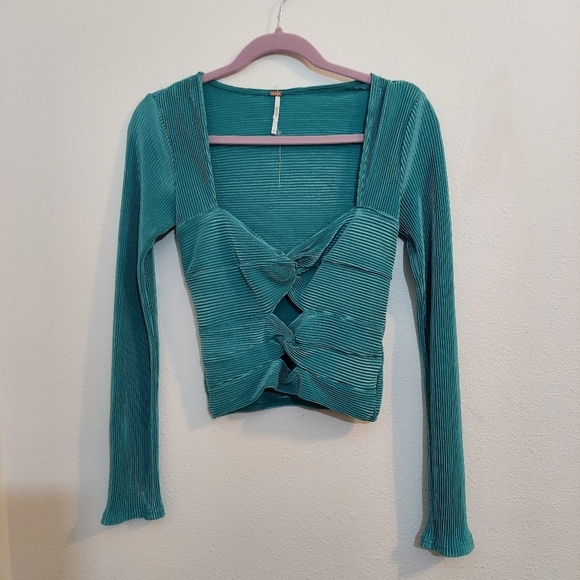 Free People NEW Leah Twist Tube Top Teal XS - Picture 2 of 14